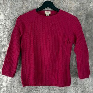 LL Bean Sz XS Pink Cashmere Blend Chunky Cable Knit Sweater 3/4 Sleeve Preppy